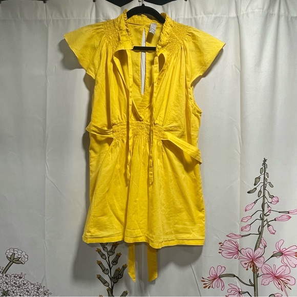 B & Lu Yellow Flutter Cap Sleeve Cotton Shirt with Smocked Detail and Ties 3XL - Picture 12 of 13